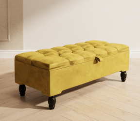 Mustard Gold Ottoman Storage Bench | Gold Velvet Chesterfield Footstool - ISTOOLS