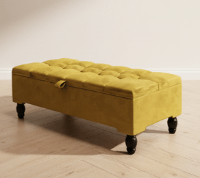 Mustard Gold Ottoman Storage Bench | Gold Velvet Chesterfield Footstool - ISTOOLS