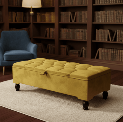 Mustard Gold Ottoman Storage Bench | Gold Velvet Chesterfield Footstool - ISTOOLS
