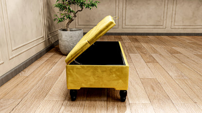 Mustard Gold Ottoman Storage Bench | Gold Velvet Chesterfield Footstool - ISTOOLS