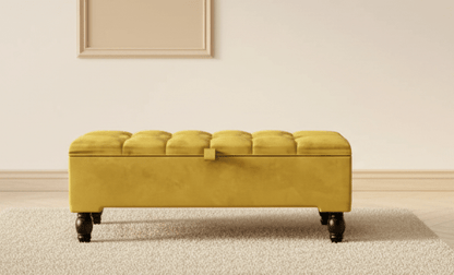 Mustard Gold Ottoman Storage Bench | Gold Velvet Chesterfield Footstool - ISTOOLS