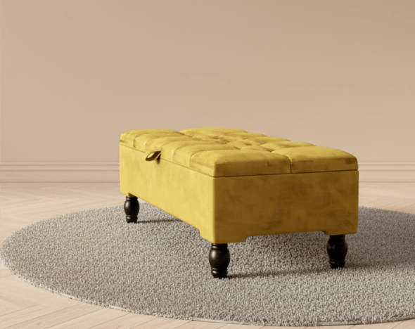 Mustard Gold Ottoman Storage Bench | Gold Velvet Chesterfield Footstool - ISTOOLS