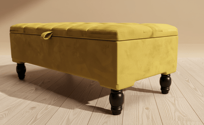 Mustard Gold Ottoman Storage Bench | Gold Velvet Chesterfield Footstool - ISTOOLS