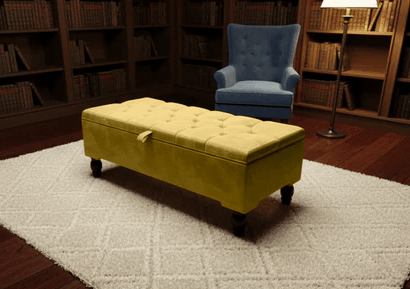 Mustard Gold Ottoman Storage Bench – Gold Velvet Chesterfield Footstool with Deep Storage - ISTOOLS