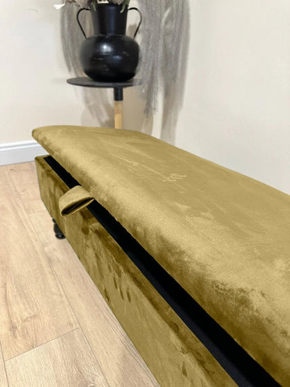 Mustard Gold Plain Ottoman Storage Bench | Gold Velvet Plain Footstool - ISTOOLS