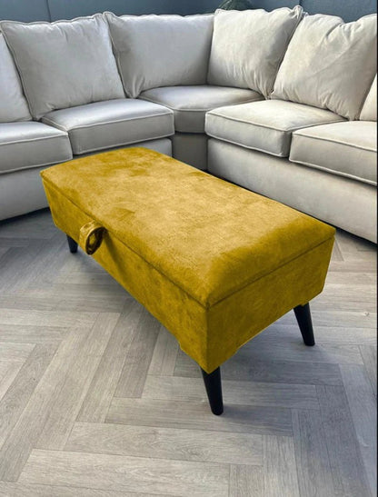 Mustard Gold Plain Ottoman Storage Bench | Gold Velvet Plain Footstool - ISTOOLS