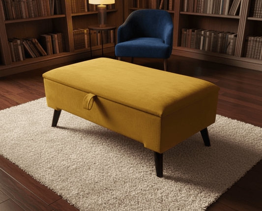 Mustard Gold Velvet Ottoman Storage Bench for Living Room - ISTOOLS