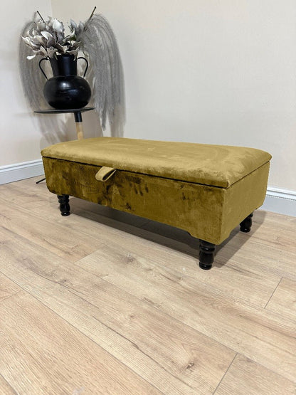 Mustard Gold Plain Ottoman Storage Bench | Gold Velvet Plain Footstool - ISTOOLS
