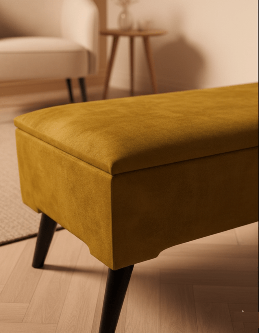 Gold Velvet Storage Ottoman Seat with Hidden Storage - ISTOOLS