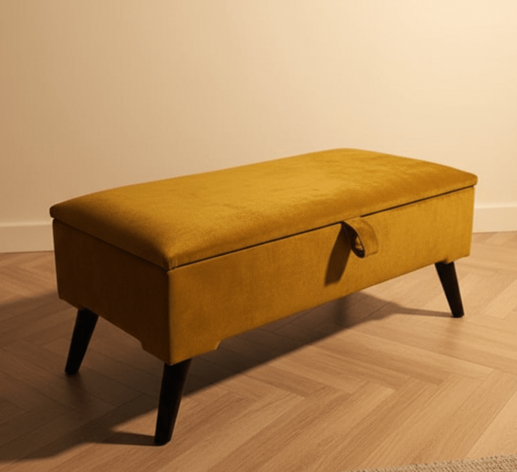 Luxury Gold Velvet Ottoman Bench with Memory Foam Cushion - ISTOOLS