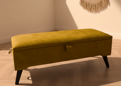 Large Mustard Velvet Ottoman Footstool for Bedroom - ISTOOLS