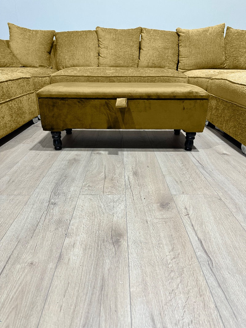 Mustard Gold Plain Ottoman Storage Bench | Gold Velvet Plain Footstool - ISTOOLS