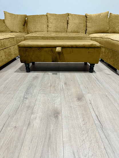 Mustard Gold Plain Ottoman Storage Bench | Gold Velvet Plain Footstool - ISTOOLS