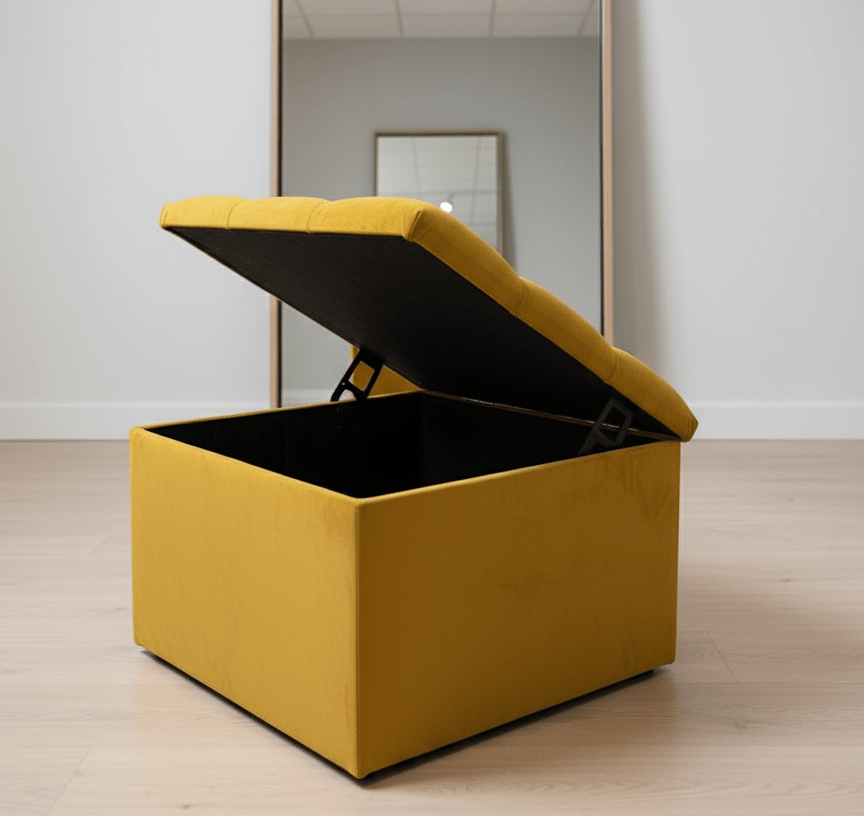Mustard Gold Small Storage Box | Small Gold Footrest UK | Gold Ottoman Stool with Storage - ISTOOLS