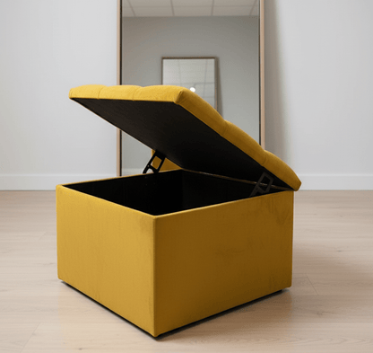 Mustard Gold Small Storage Box | Small Gold Footrest UK | Gold Ottoman Stool with Storage - ISTOOLS