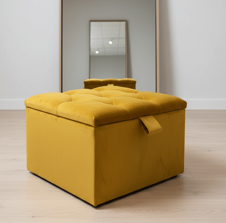 Mustard Gold Small Storage Box | Small Gold Footrest UK | Gold Ottoman Stool with Storage - ISTOOLS