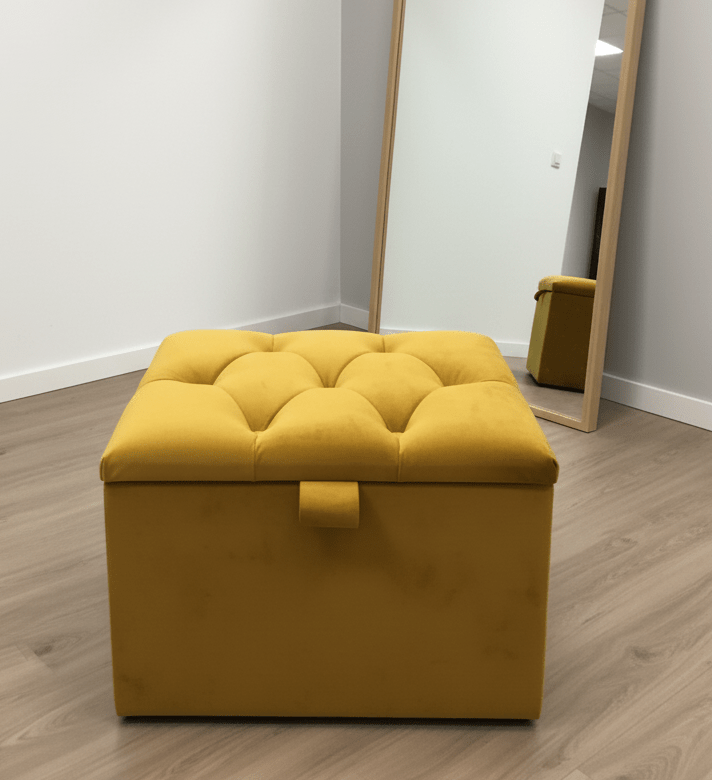 Mustard Gold Small Storage Box | Small Gold Footrest UK | Gold Ottoman Stool with Storage - ISTOOLS