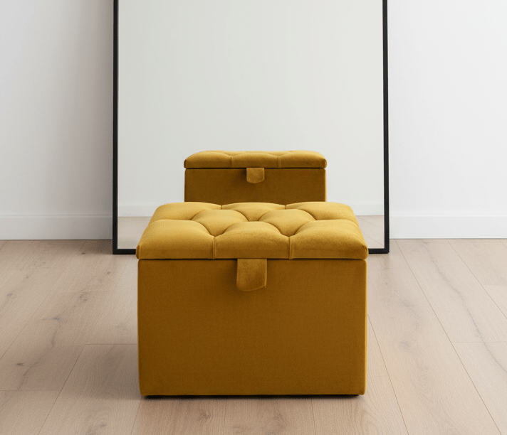 Mustard Gold Small Storage Box | Small Gold Footrest UK | Gold Ottoman Stool with Storage - ISTOOLS