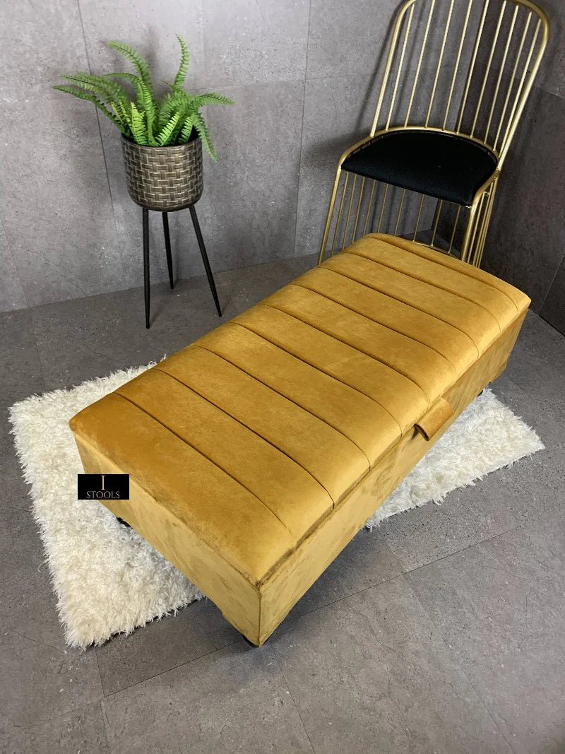 Mustard Gold Storage Bench | Mustard Yellow Velvet Footstool - ISTOOLS