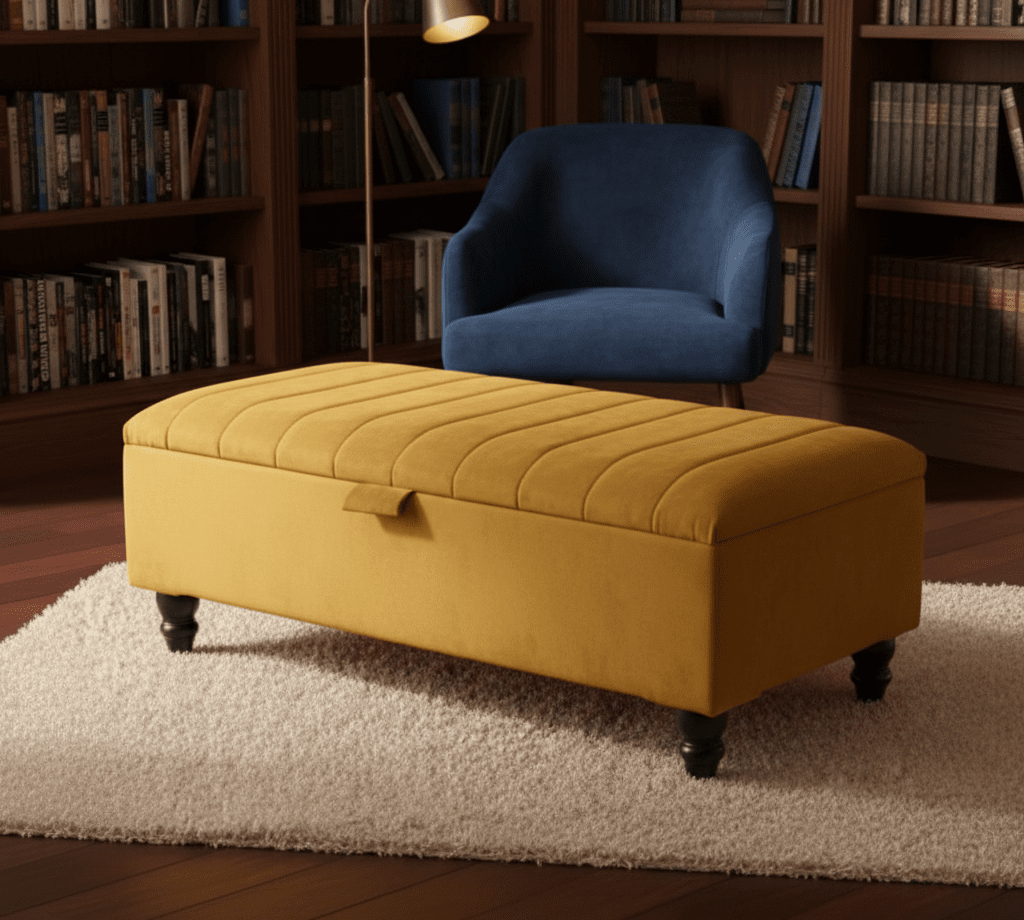Large mustard velvet storage bench UK with hidden storage - ISTOOLS