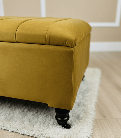 Mustard yellow velvet footstool with deep storage compartment - ISTOOLS
