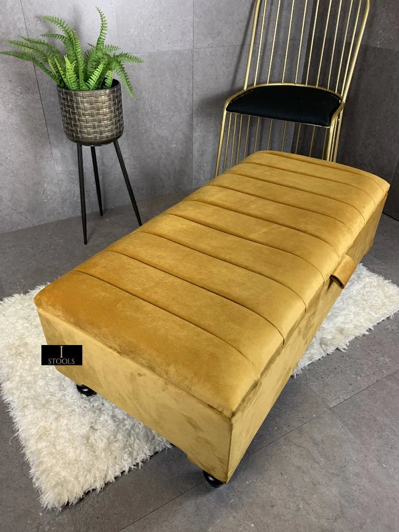 Mustard Gold Storage Bench | Mustard Yellow Velvet Footstool - ISTOOLS