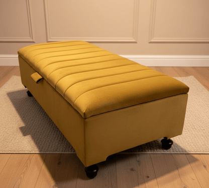 Mustard Gold Storage Bench | Mustard Yellow Velvet Footstool - ISTOOLS