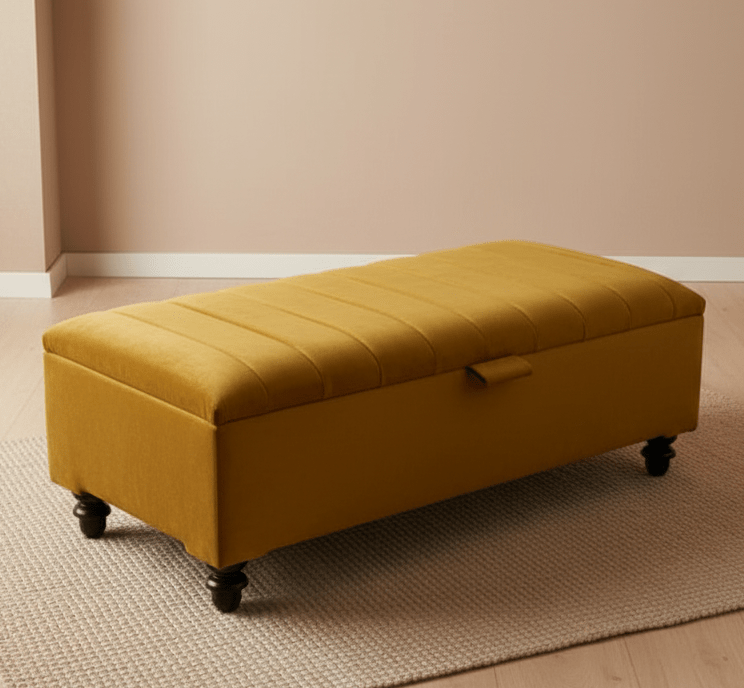 Mustard gold velvet ottoman seat for living room or bedroom - ISTOOLS