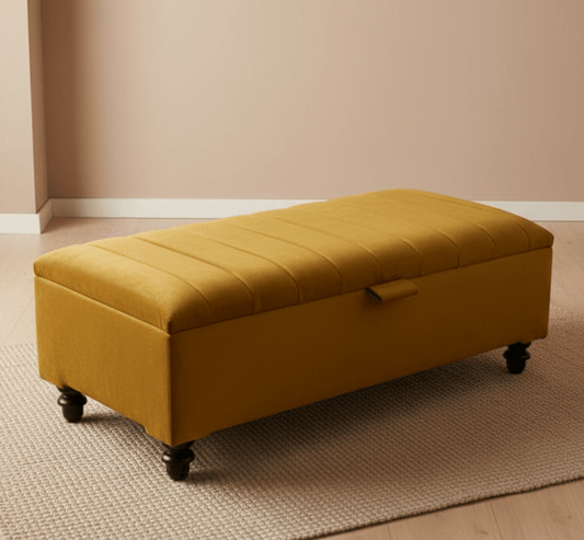 Mustard gold velvet ottoman seat for living room or bedroom - ISTOOLS