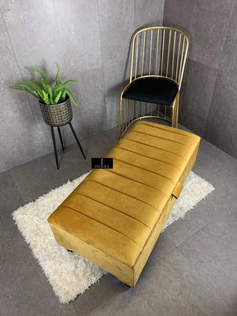 Mustard Gold Storage Bench | Mustard Yellow Velvet Footstool - ISTOOLS