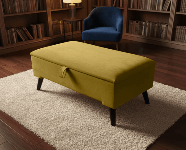 Mustard Gold Velvet Ottoman Storage Bench – Footstool & Seat with Hidden Storage - ISTOOLS