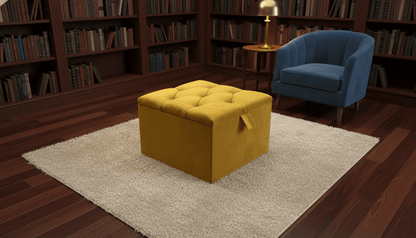 Mustard Gold Velvet Storage Ottoman – Stylish UK Footrest with Hidden Storage - ISTOOLS