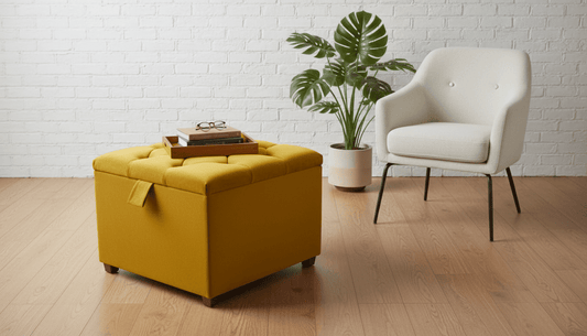 Mustard Gold Velvet Storage Ottoman – Stylish UK Footrest with Hidden Storage - ISTOOLS