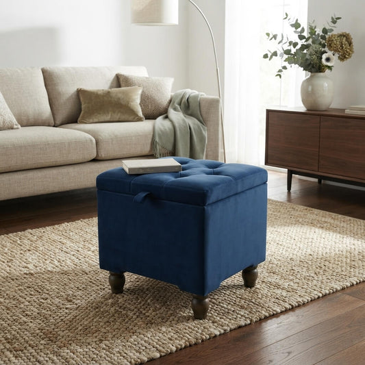 Navy Blue Storage Pouffe – Coffee Table Footrest with Storage UK - ISTOOLS