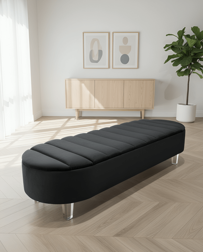 Black Upholstered Ottoman Coffee Table and Extra Seating Furniture UK - ISTOOLS