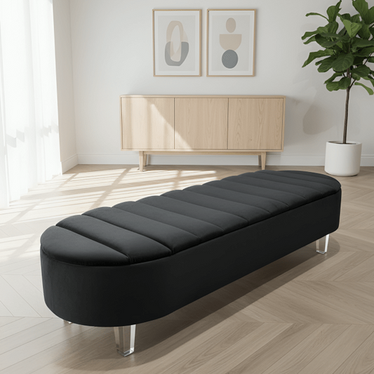 Black Upholstered Ottoman Coffee Table and Extra Seating Furniture UK - ISTOOLS