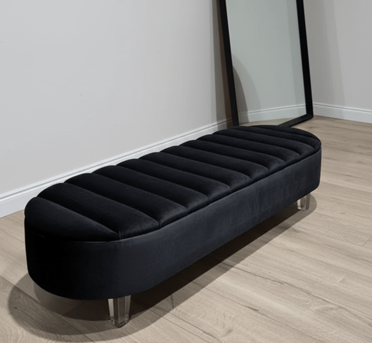 Spacious Interior Storage Compartment of Black Ottoman Bench for Home - ISTOOLS