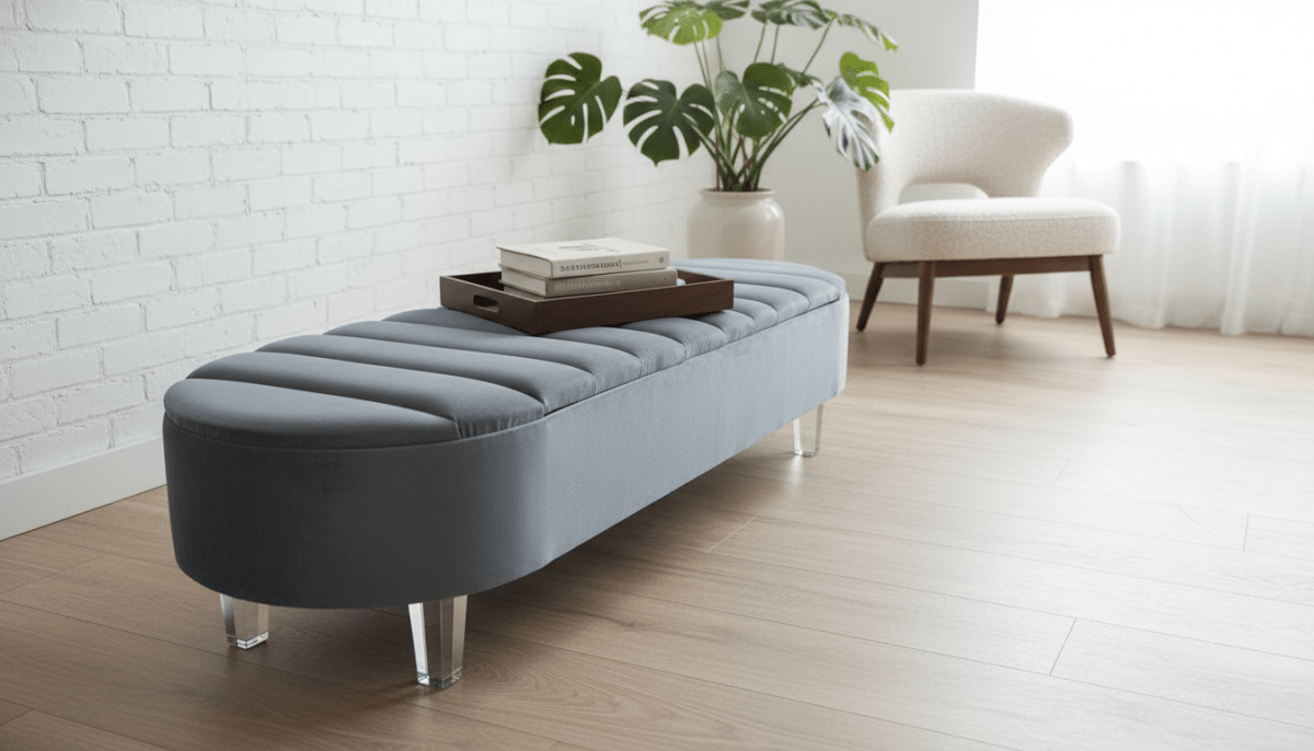 Olivia Grey Storage Ottoman Coffee Table Bench – UK Handmade Multi - Functional Seat - ISTOOLS