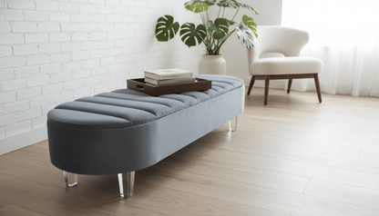 Olivia Grey Storage Ottoman Coffee Table Bench – UK Handmade Multi - Functional Seat - ISTOOLS