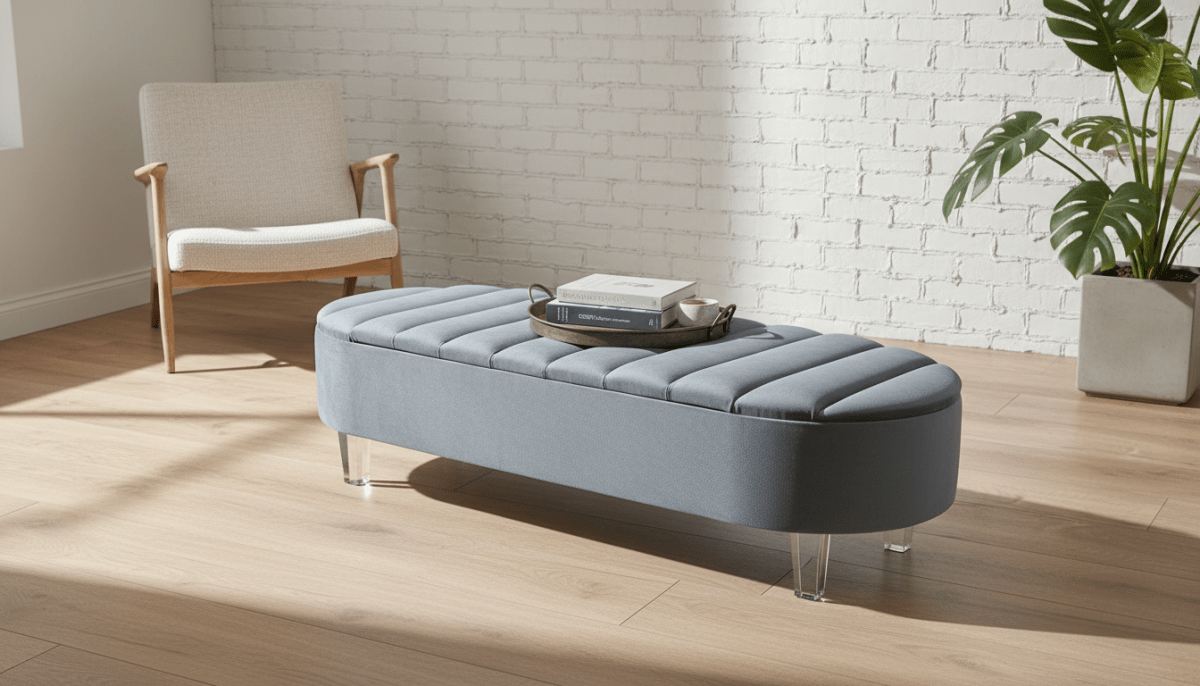 Olivia Grey Storage Ottoman Coffee Table Bench – UK Handmade Multi - Functional Seat - ISTOOLS