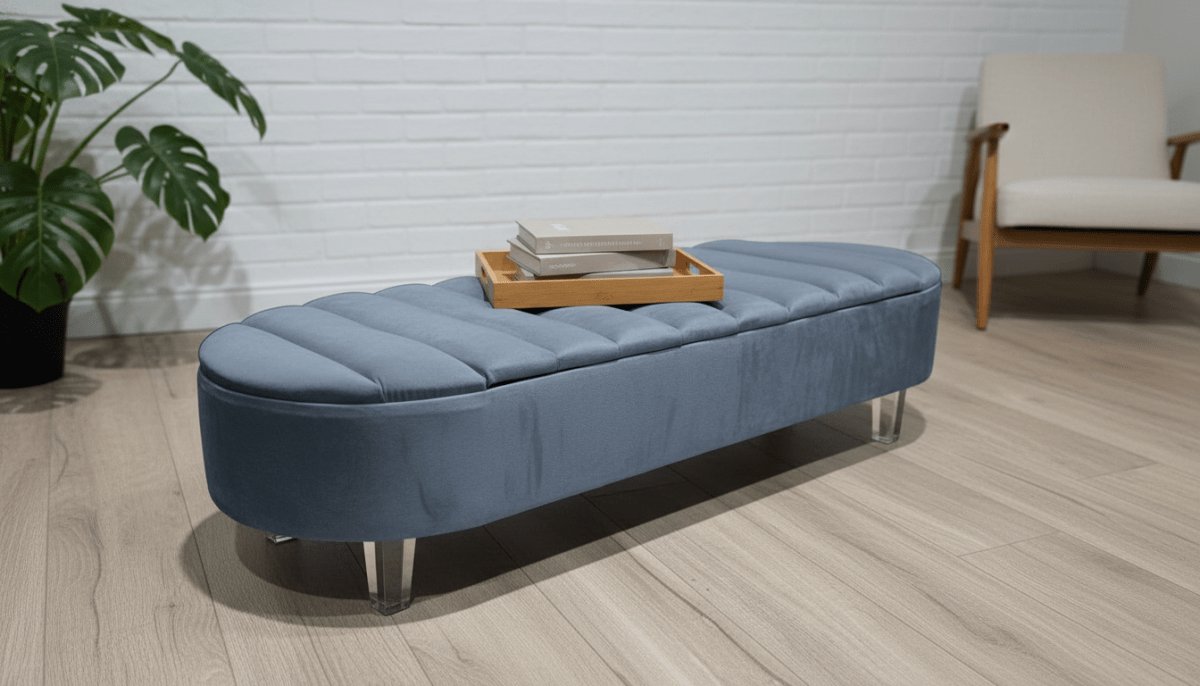 Olivia Grey Storage Ottoman Coffee Table Bench – UK Handmade Multi - Functional Seat - ISTOOLS