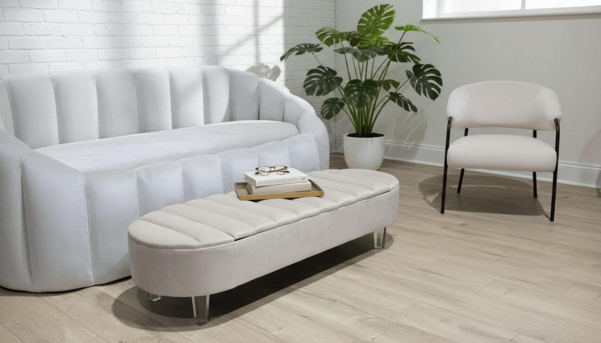 Olivia Light Cream Storage Ottoman Coffee Table Bench – UK Handmade Multi - Functional Seat - ISTOOLS