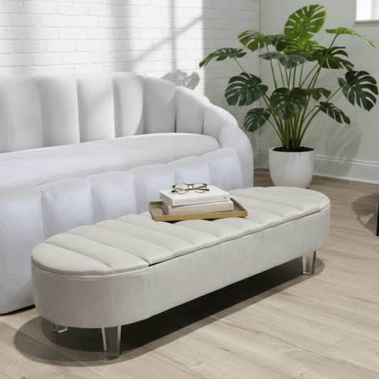 Olivia Light Cream Storage Ottoman Coffee Table Bench – UK Handmade Multi - Functional Seat - ISTOOLS