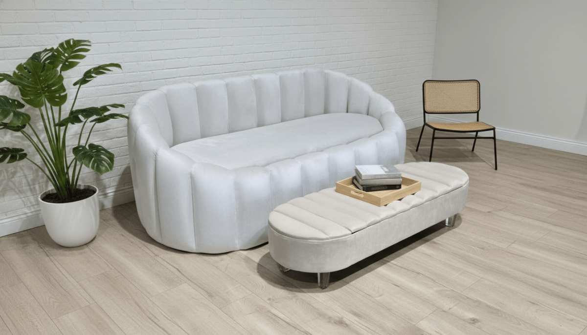 Olivia Light Cream Storage Ottoman Coffee Table Bench – UK Handmade Multi - Functional Seat - ISTOOLS