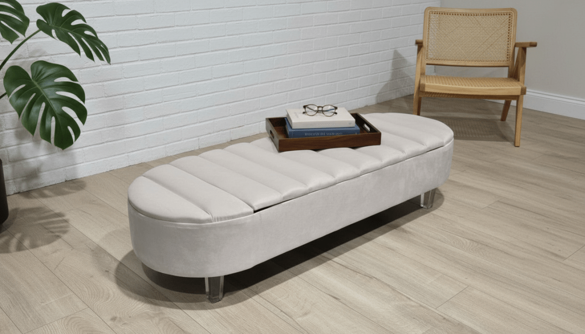 Olivia Light Cream Storage Ottoman Coffee Table Bench – UK Handmade Multi - Functional Seat - ISTOOLS