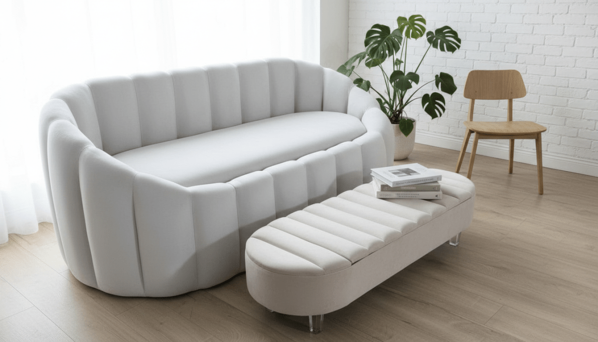 Olivia Light Cream Storage Ottoman Coffee Table Bench – UK Handmade Multi - Functional Seat - ISTOOLS