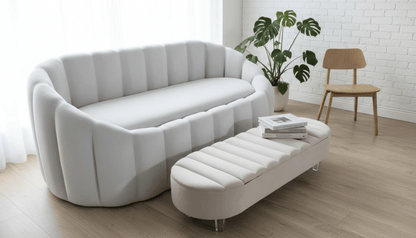 Olivia Light Cream Storage Ottoman Coffee Table Bench – UK Handmade Multi - Functional Seat - ISTOOLS