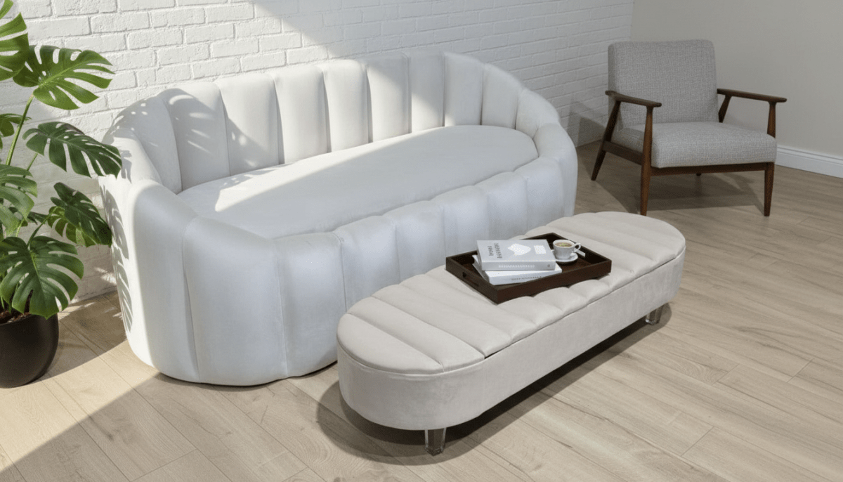 Olivia Light Cream Storage Ottoman Coffee Table Bench – UK Handmade Multi - Functional Seat - ISTOOLS