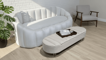 Olivia Light Cream Storage Ottoman Coffee Table Bench – UK Handmade Multi - Functional Seat - ISTOOLS