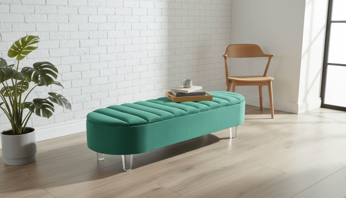 Olivia Teal Green Storage Ottoman Coffee Table Bench – UK Handmade Multi - Functional Seat - ISTOOLS